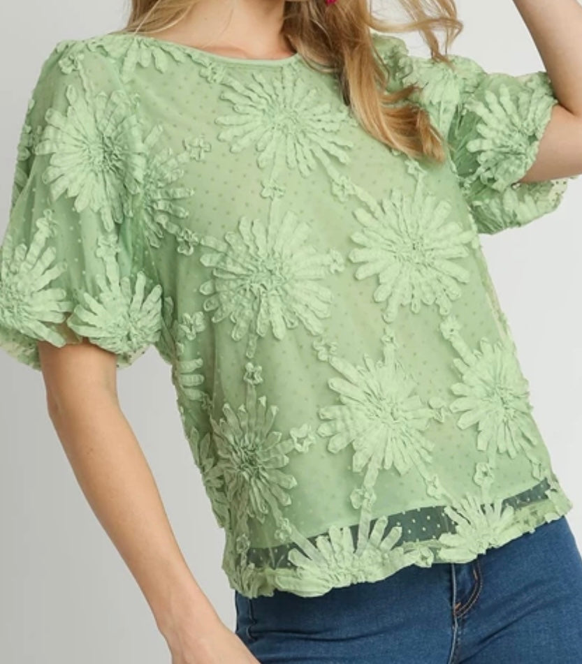 Mint Floral Bow Top
