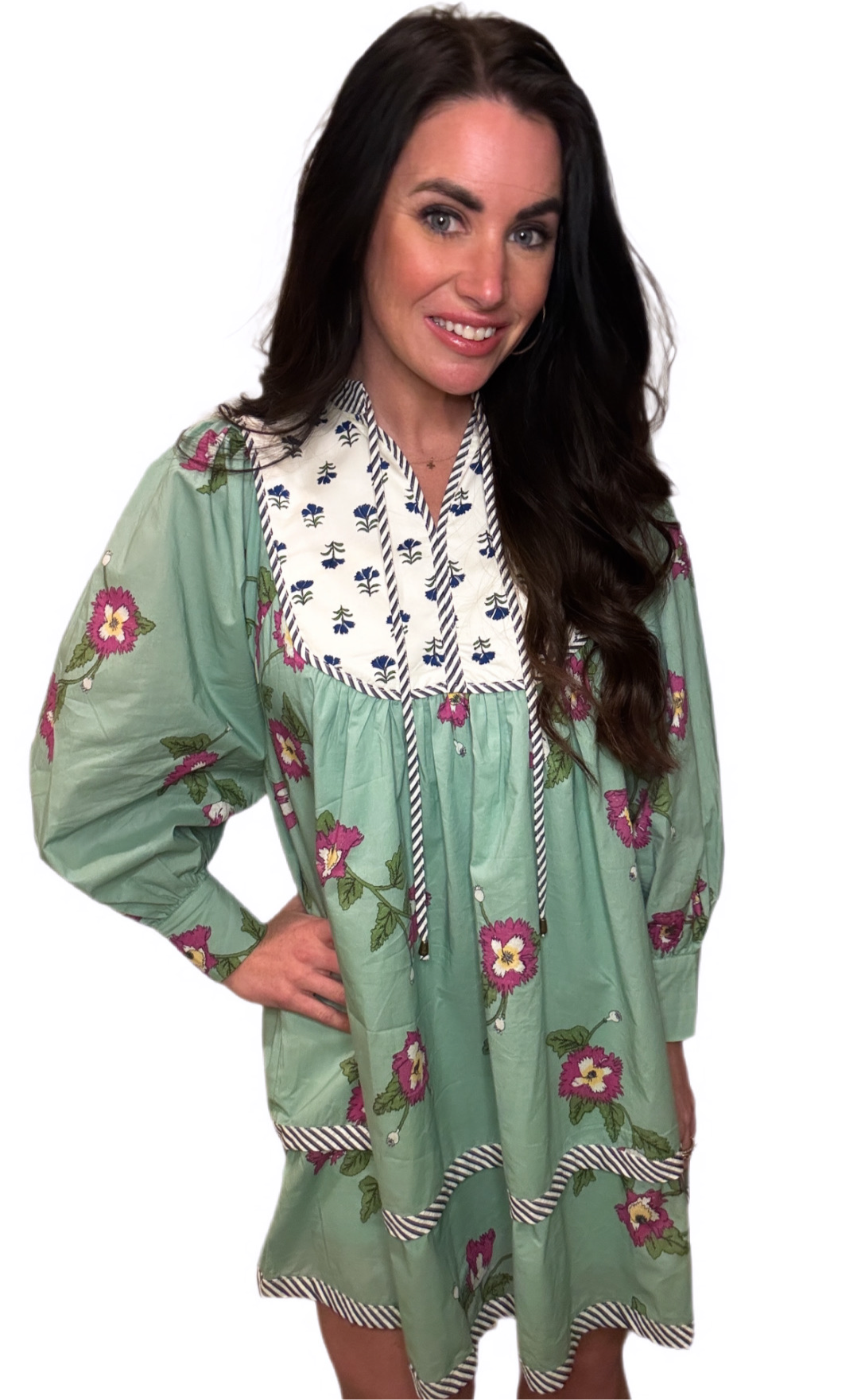 Floral Mixed Print Mint Dress
