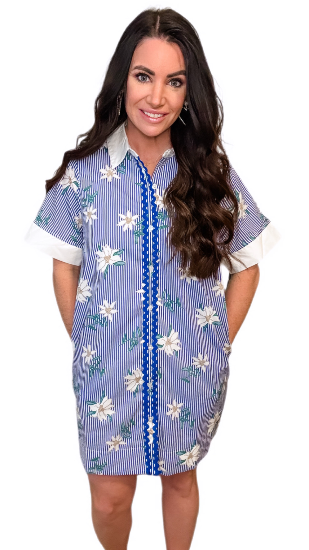 Blue Striped Floral Dress