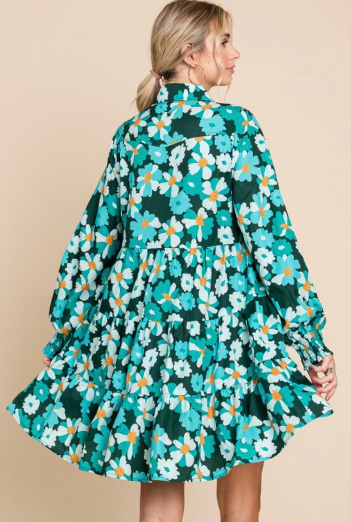 Green Floral Tiered Dress
