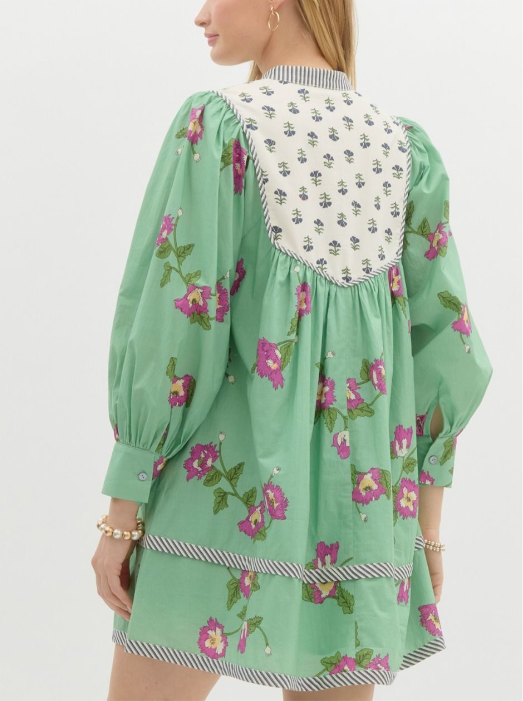Floral Mixed Print Mint Dress