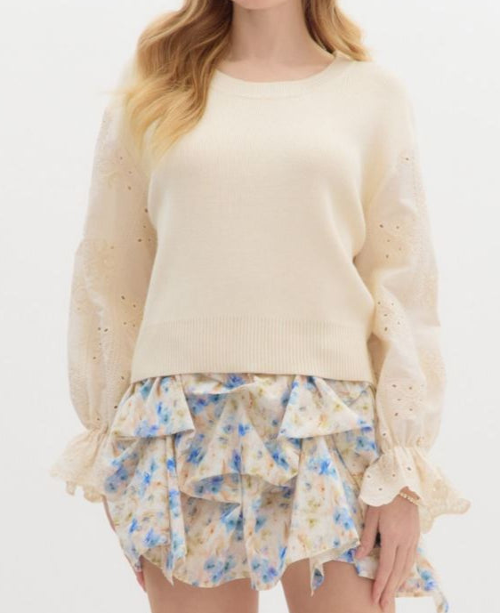 Cream Eyelet Sweater