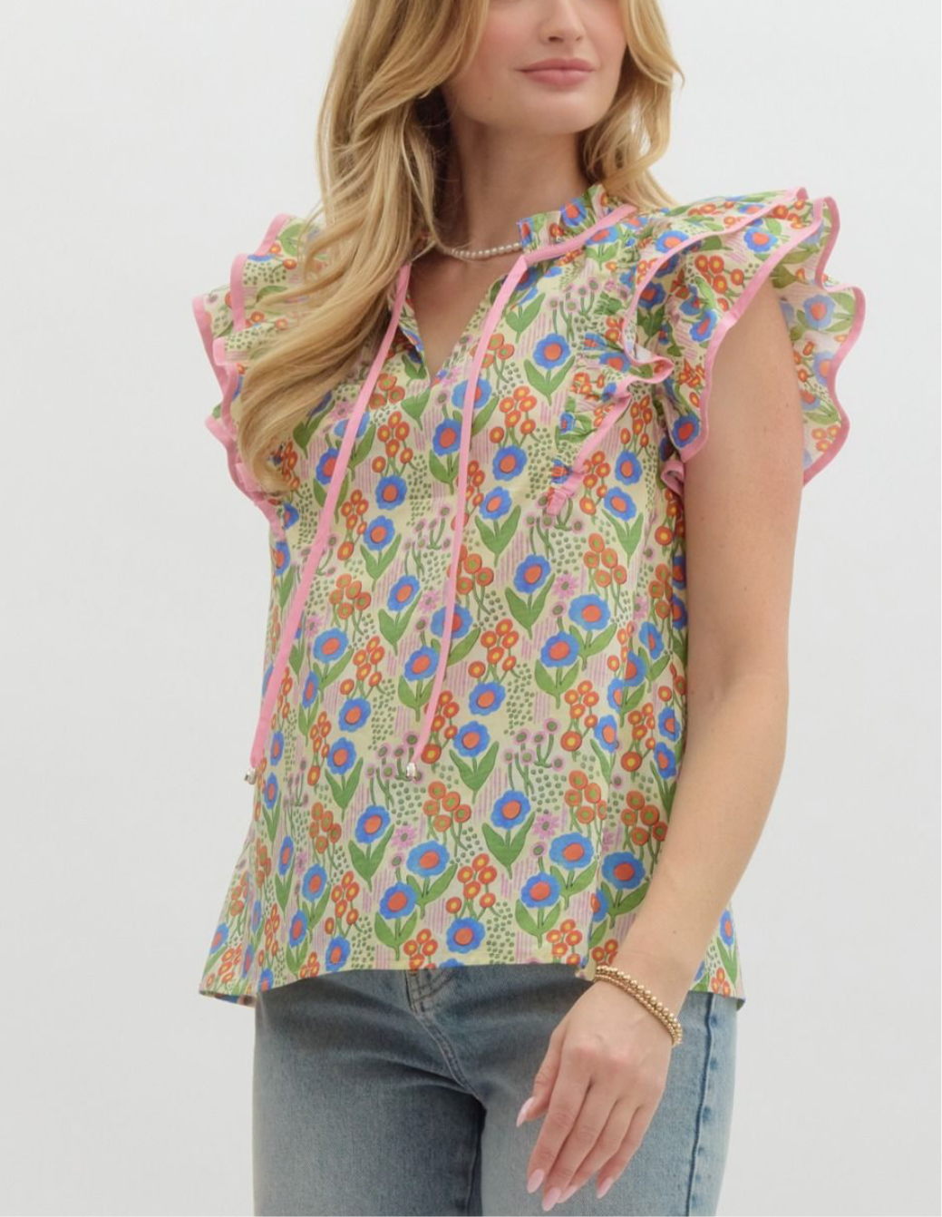 Floral Pink Frill Sleeve Top