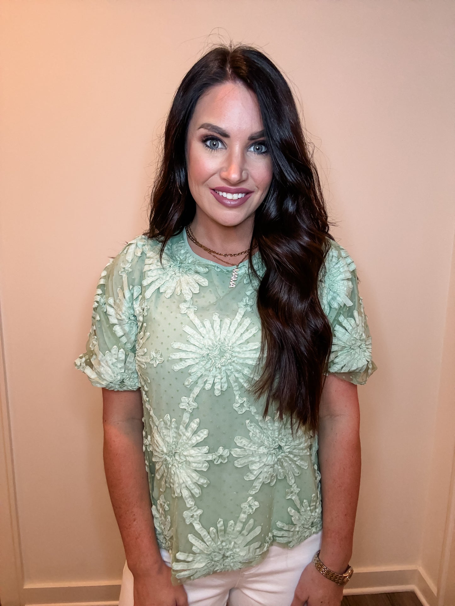 Mint Floral Bow Top