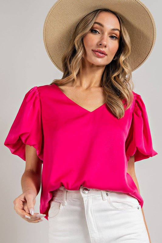 V-Neck Puff Sleeve Blouse Top - Shipping only no local pick up