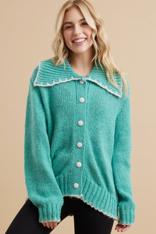 Solid Sailor Neck Cardigan