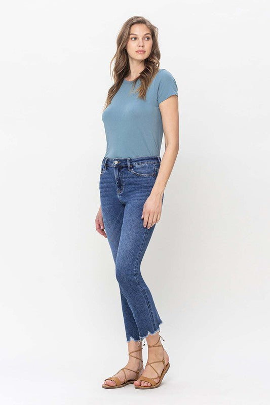 High Rise Crop Slim Straight Jeans - Shipping Only No Local Pick Up