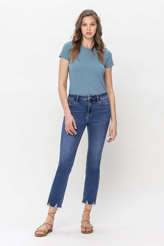 High Rise Crop Slim Straight Jeans - Shipping Only No Local Pick Up