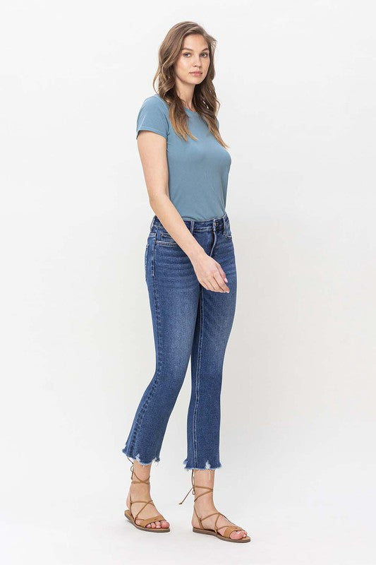 High Rise Crop Slim Straight Jeans - Shipping Only No Local Pick Up