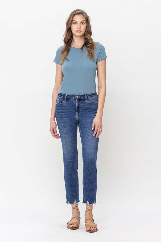 High Rise Crop Slim Straight Jeans - Shipping Only No Local Pick Up