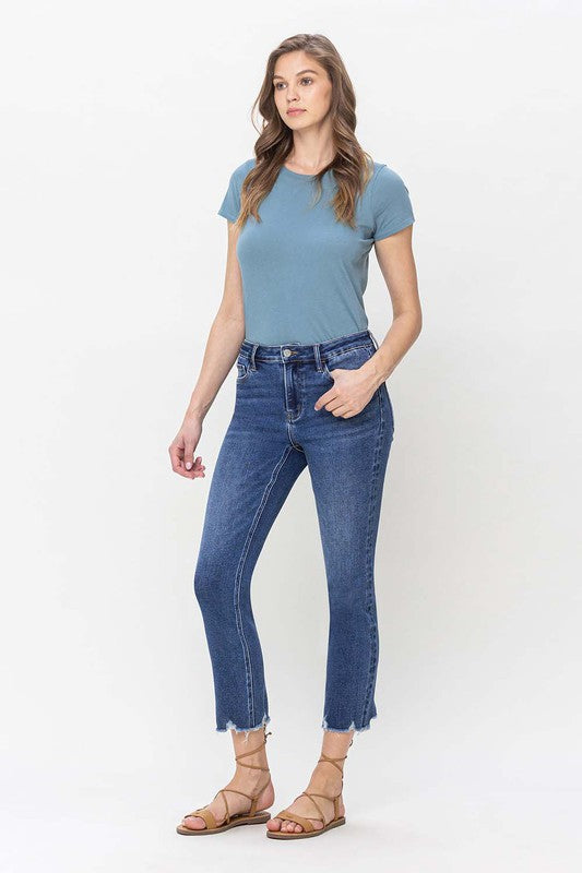 High Rise Crop Slim Straight Jeans - Shipping Only No Local Pick Up