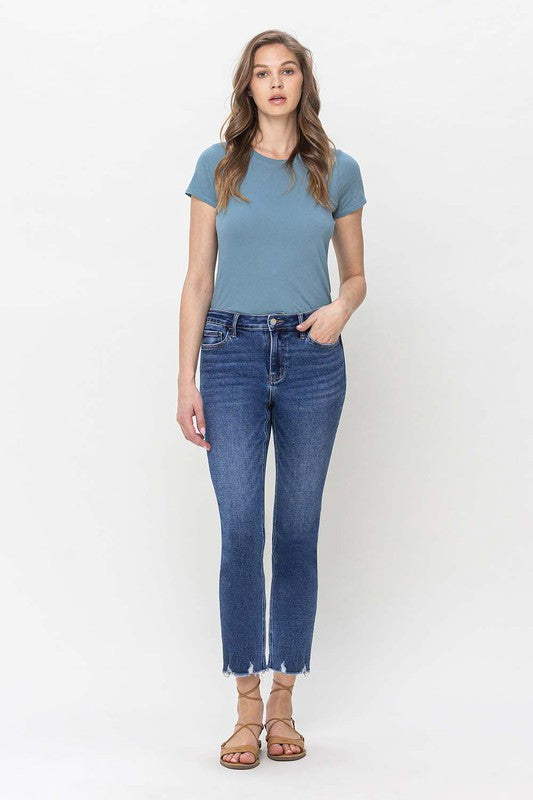 High Rise Crop Slim Straight Jeans - Shipping Only No Local Pick Up