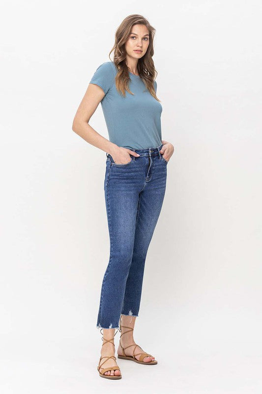 High Rise Crop Slim Straight Jeans - Shipping Only No Local Pick Up