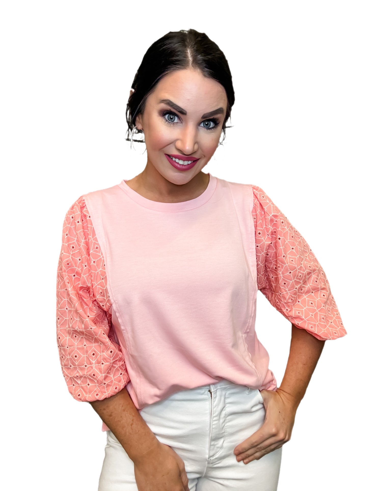 Peach Eyelet Sleeve Top