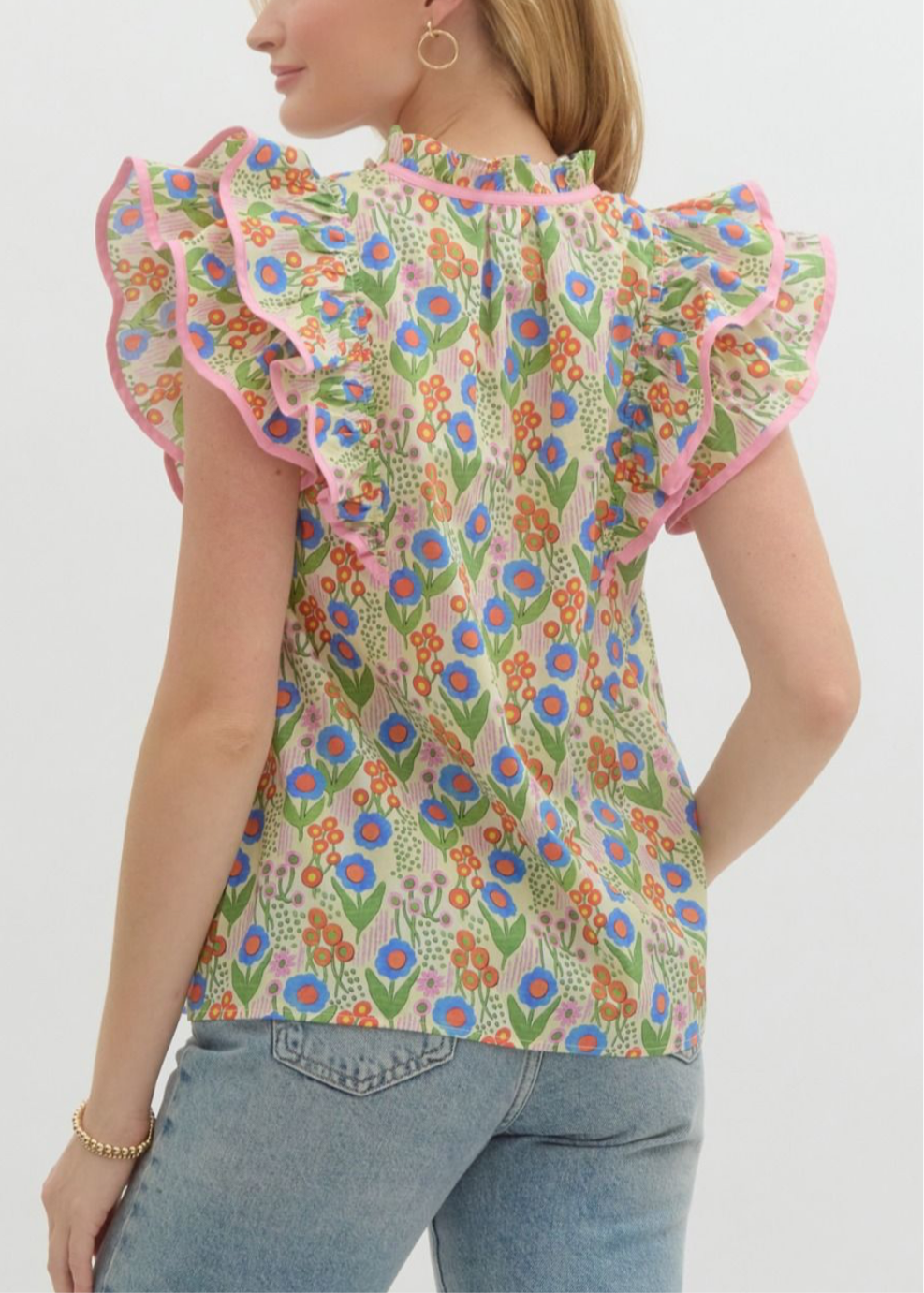 Floral Pink Frill Sleeve Top