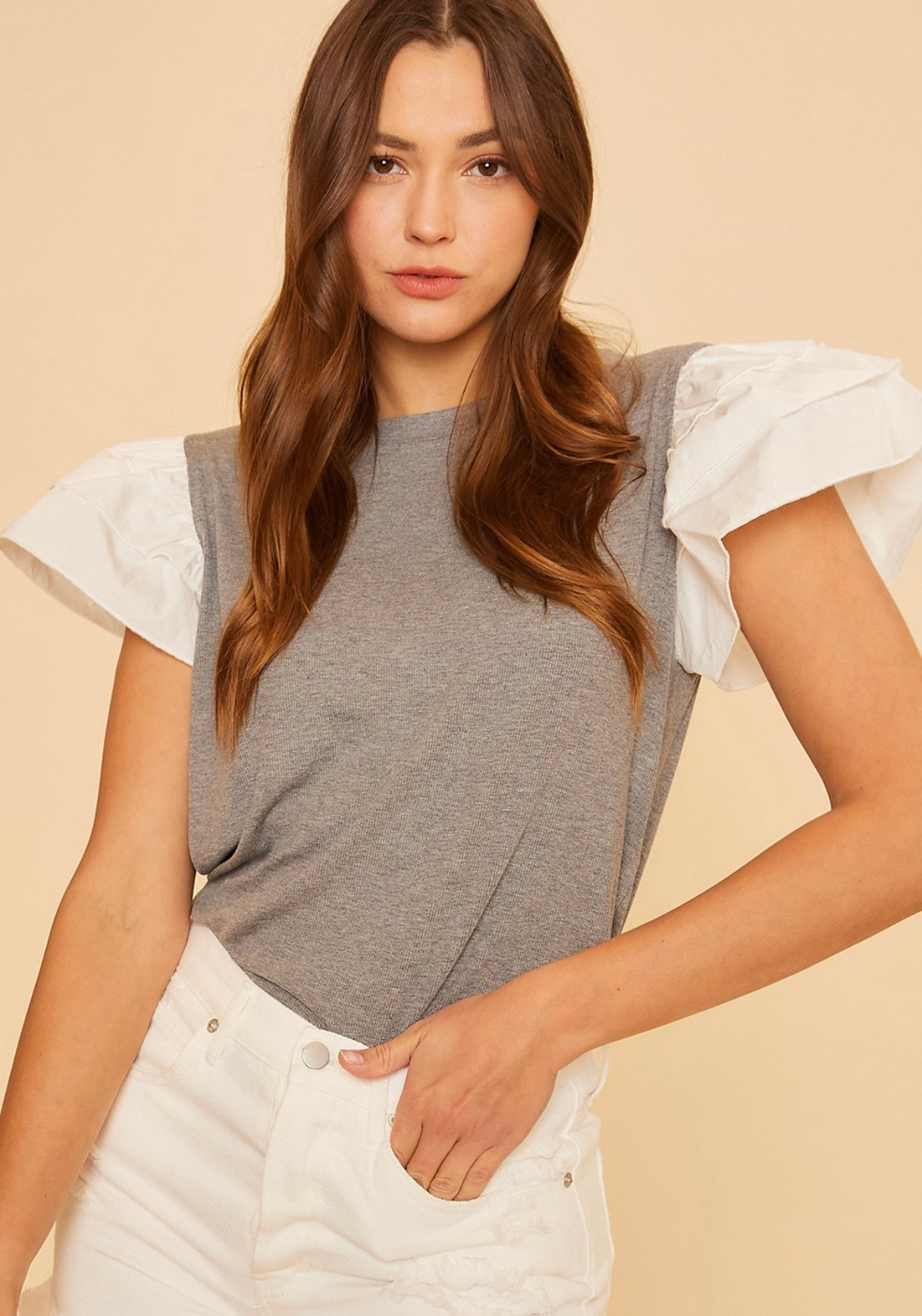 Ruffle Sleeve Grey top