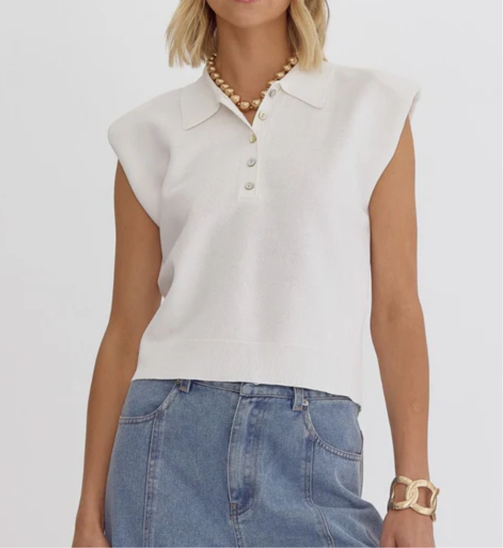 White Button Up Cropped Cap Sleeve Top