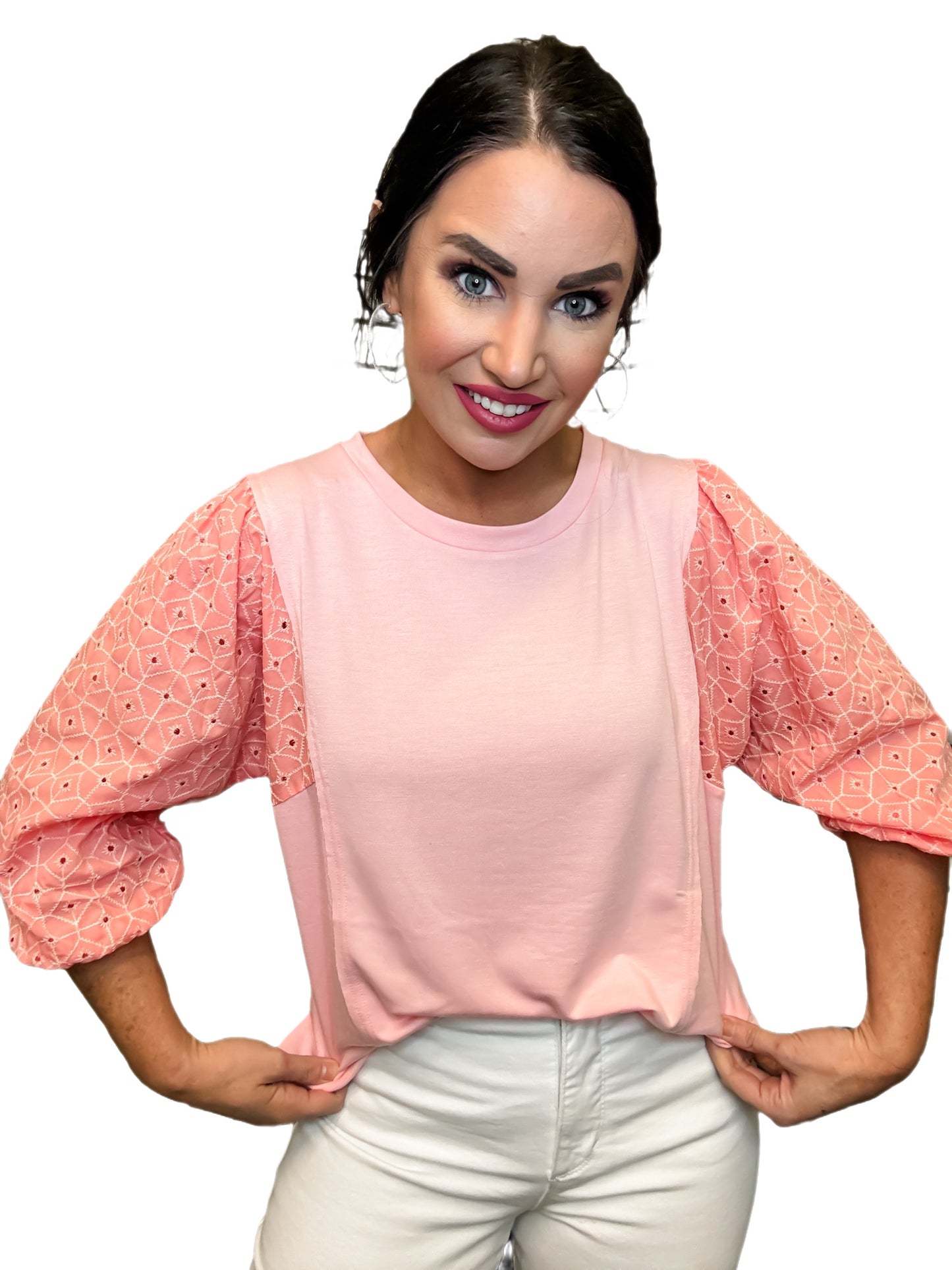 Peach Eyelet Sleeve Top