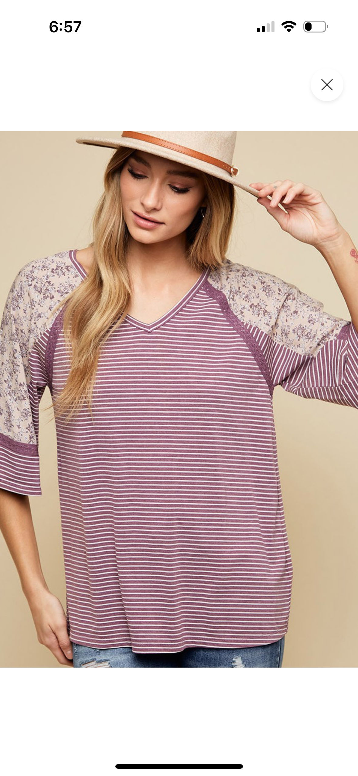 Floral Sleeve Striped Tee