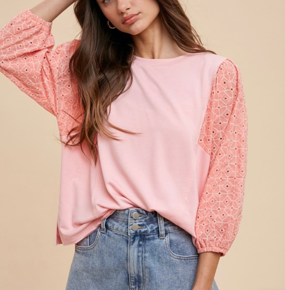 Peach Eyelet Sleeve Top